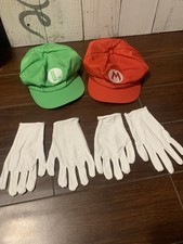 Super Mario Bros Luigi  Mario Hat  Gloves Cosplay Halloween Adult Size Elastic