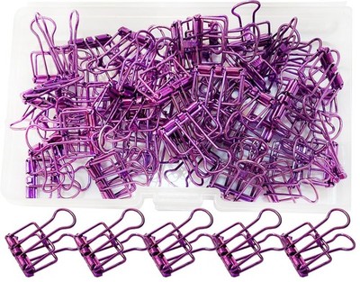 Wenlly 50 Pack Metal Wire Binder Clip Set, Multi-Purpose 50 Pieces, Purple 