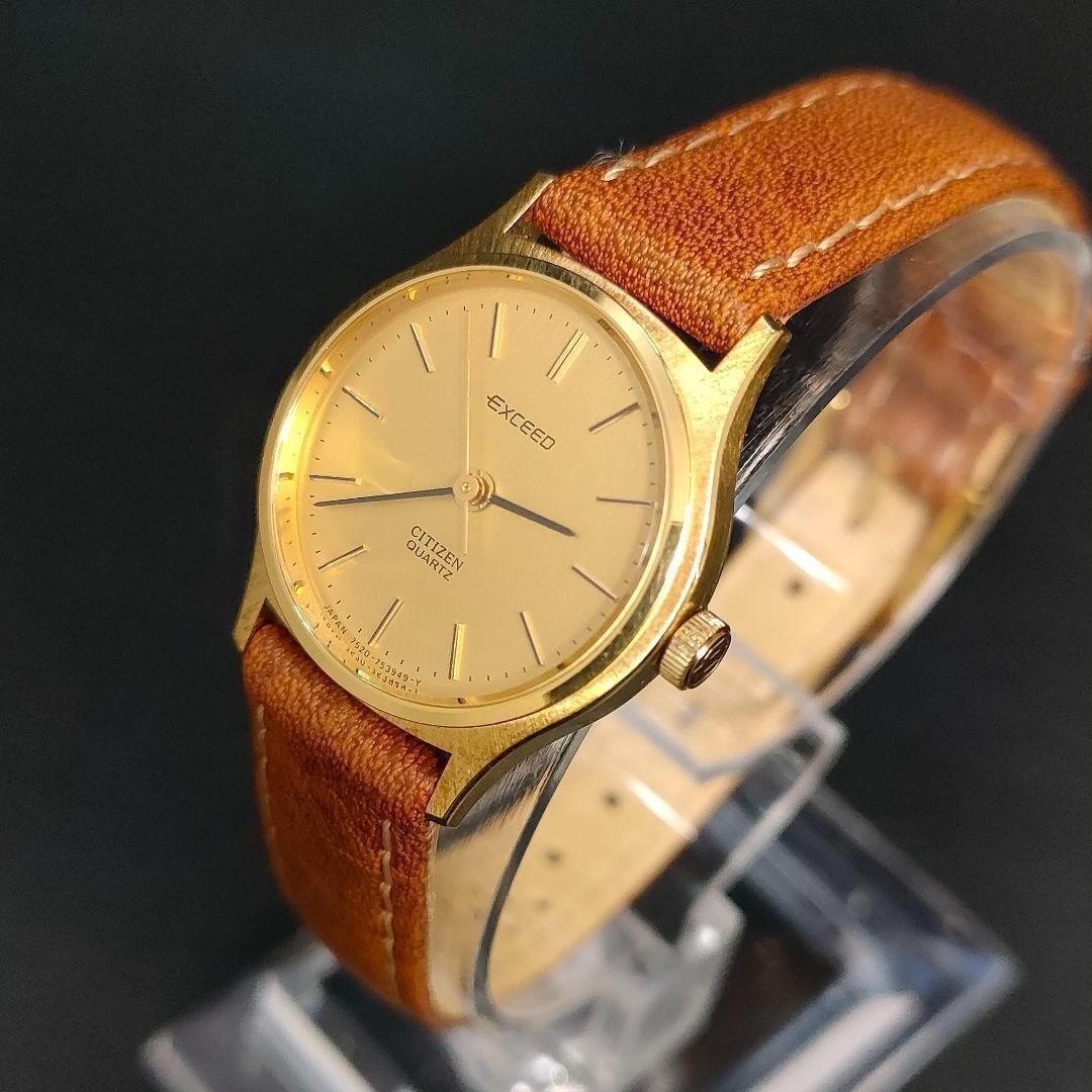 CITIZEN EXCEED ゴールド レザー　ジャンク品 Citizen Exceed Gold Brown Leather Qz | eBay
