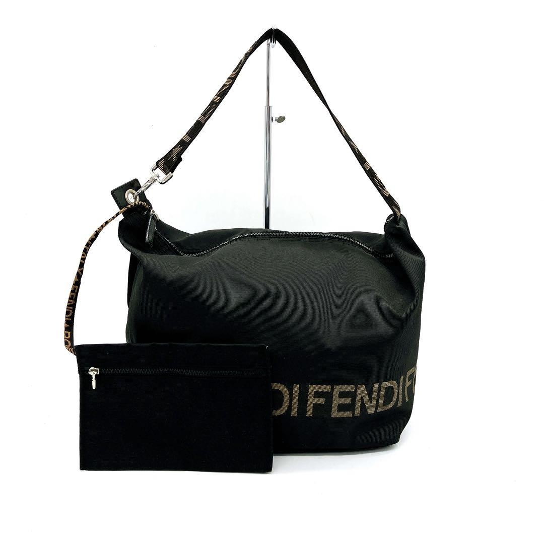 Fendi Black Nylon Logo Handbag with Pouch Pre-Owned Authentic