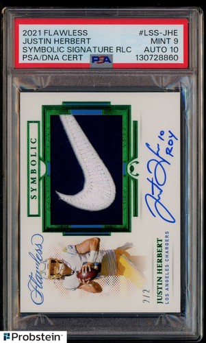 2021 Flawless Symbolic Justin Herbert Nike Logo Patch 2/2 PSA 9 PSA/DNA 10 AUTO