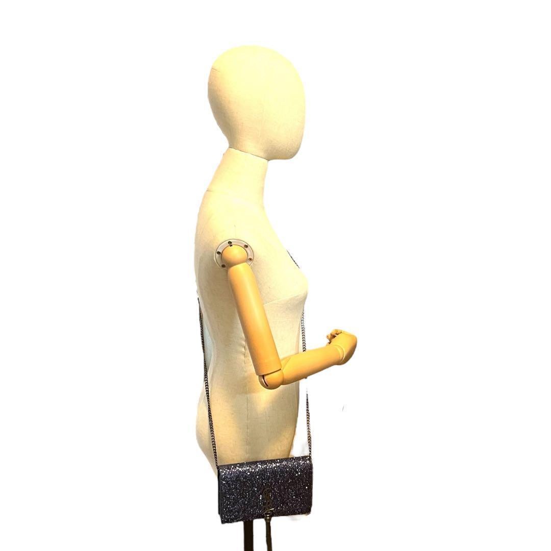 YVES SAINT LAURENT Kate Leather Chain Wallet Shoulder Bag Metallic blue Glitter thumbnail 15