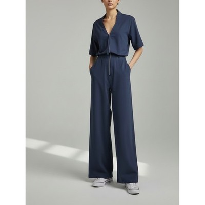 G-Star Navy Blue Short-Sleeve Zip-Front Jumpsuit
