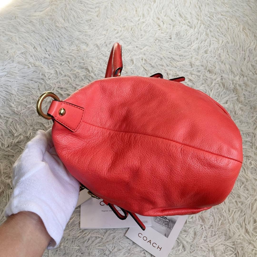COACH Tote bag Red Leather 2way Shoulder bag Zip Old Vintage From Japan thumbnail 7