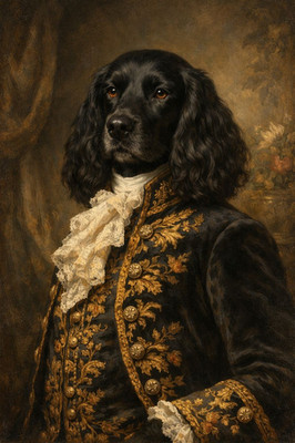 Aristokratischer Black Spaniel Portrait Ölgemälde 18. Jahrhundert edler Anthro