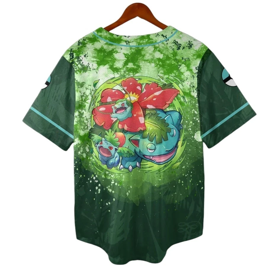 Bulbasaur Venusaur Baseball Jersey Green Leaf Graphic Shirt