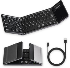 Foldable Bluetooth Keyboard with Touchpad, Wireless Folding Keyboards with PU Le