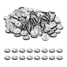 10mm Rondelle Spacer Bead, 200 Pcs Rhinestone Loose Bead, Silver/Black
