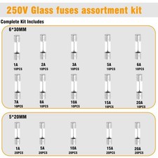 200 Pcs Glass Fuses Assortment Kit - 15 Values Fast Blow Fuses,250V 1A, 2A, 3A,
