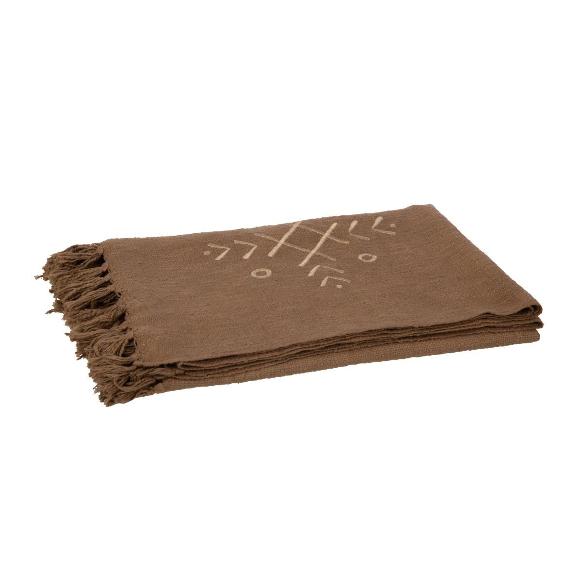 Plaid ethnique camel haut de gamme en tissage relief marron 130x170cm