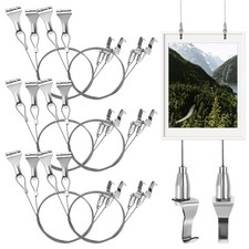 8 Sets Painting Hanging Kit Picture Rail System Adjustable Wire with Hook