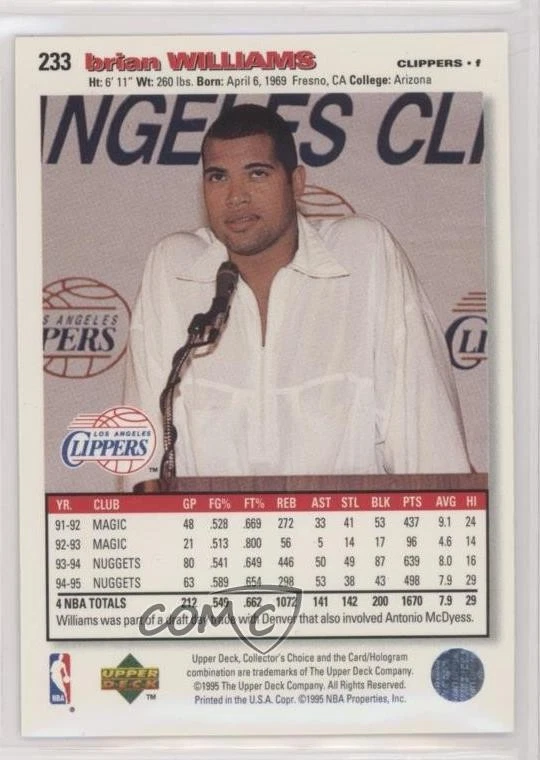 1995-96 Collector's Choice Platinum Player's Club Bison Dele Brian Williams #233 - Image 2 of 2