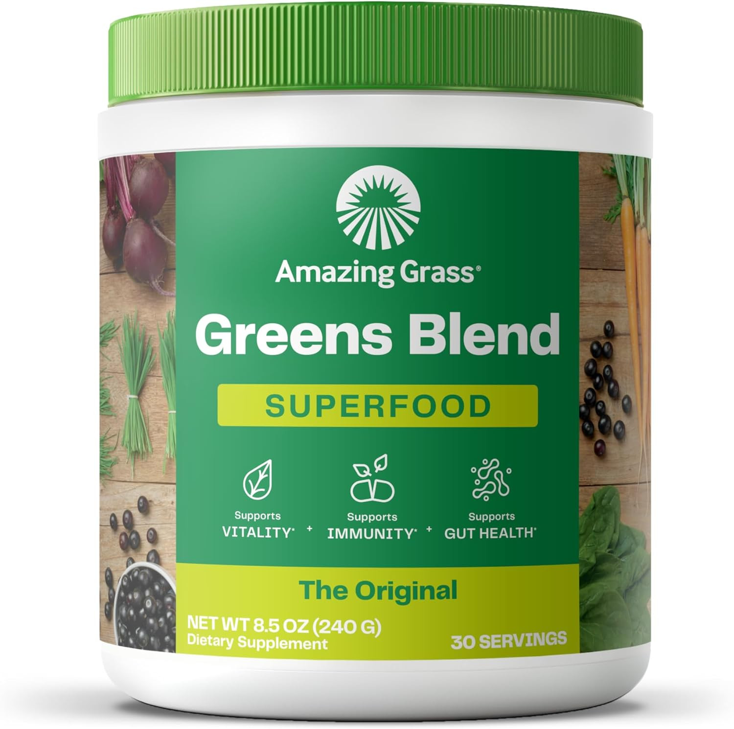 Greens Blend Superfood: Greens Powder Mix for Energy, with Organic Spirulina, Ch