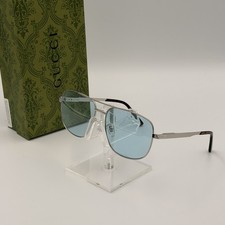Gucci GG1223S 004 Aviator Sunglasses Silver Frame Blue Gradient Lens Ships Today
