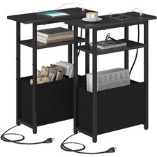 Narrow Side Table with Charging Station Set of 2, Small End Table for Small S...
