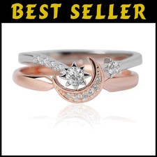 Celestial Moon and Star Ring Set - Rose Gold Plated Free USA Shipping