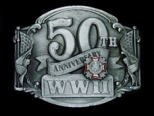 TA13111 VINTAGE 1991  WAR WORLD II 50TH ANNIVERSARY  MILITARY BELT BUCKLE