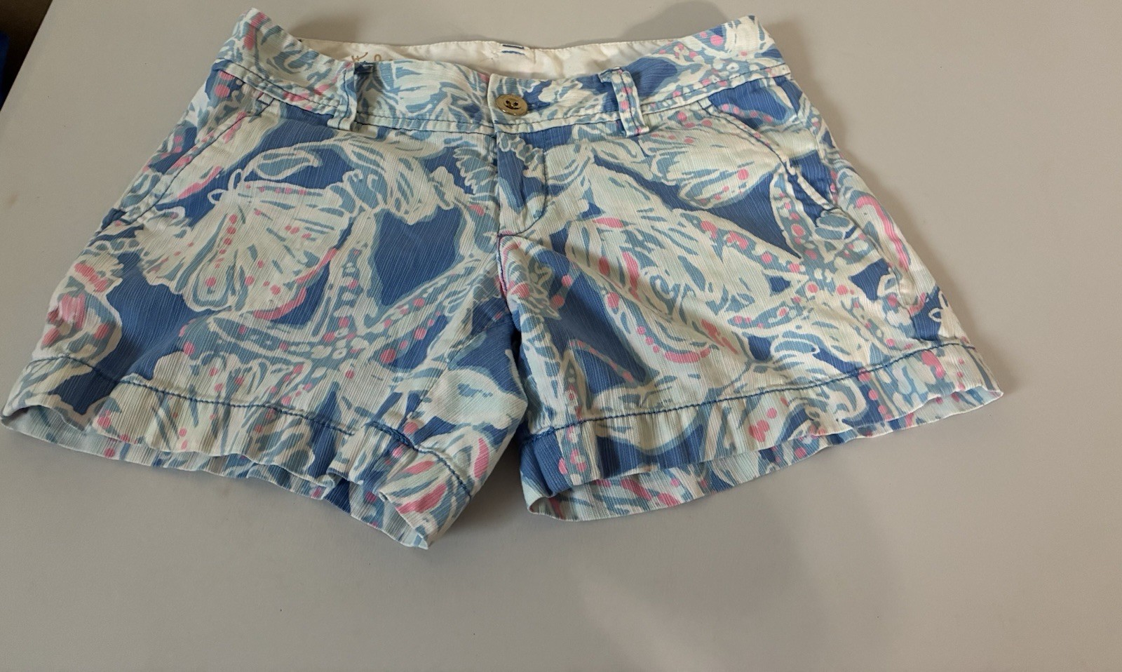 LILLY PULITZER CALLAHAN Womens Sz 00 Into the Deep Blue Pink Shell Shorts EXC