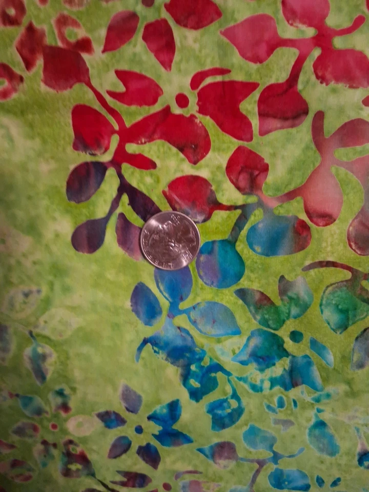 3/4 Yard Lime/Rose/Blue Cotton Batik for Quilting, Sewing, Crafts (42" x 24") - Image 4 of 4