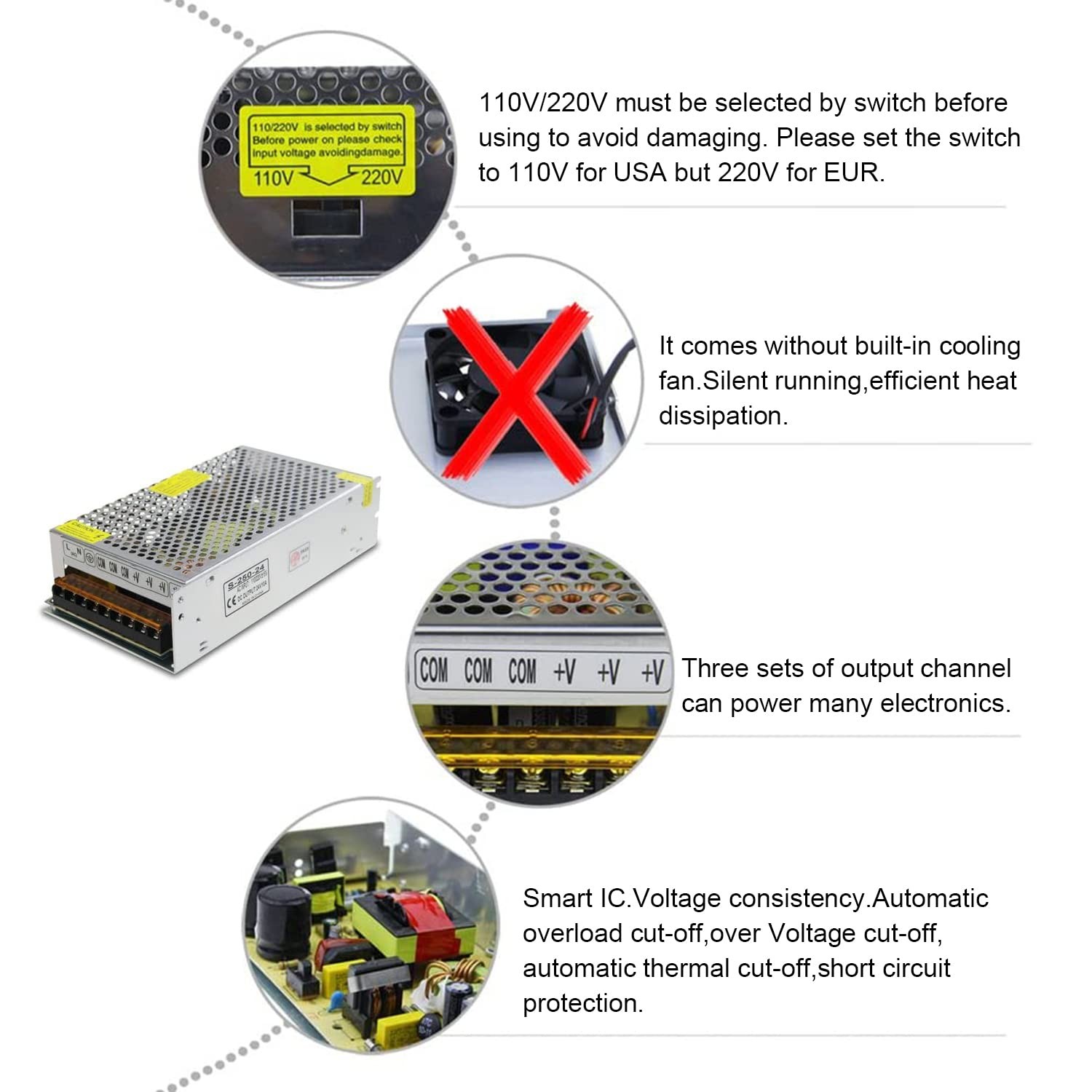 24V 10A 240W Power Supply Adapter Transformer Switch AC 110V /220V to DC 24V 10A
