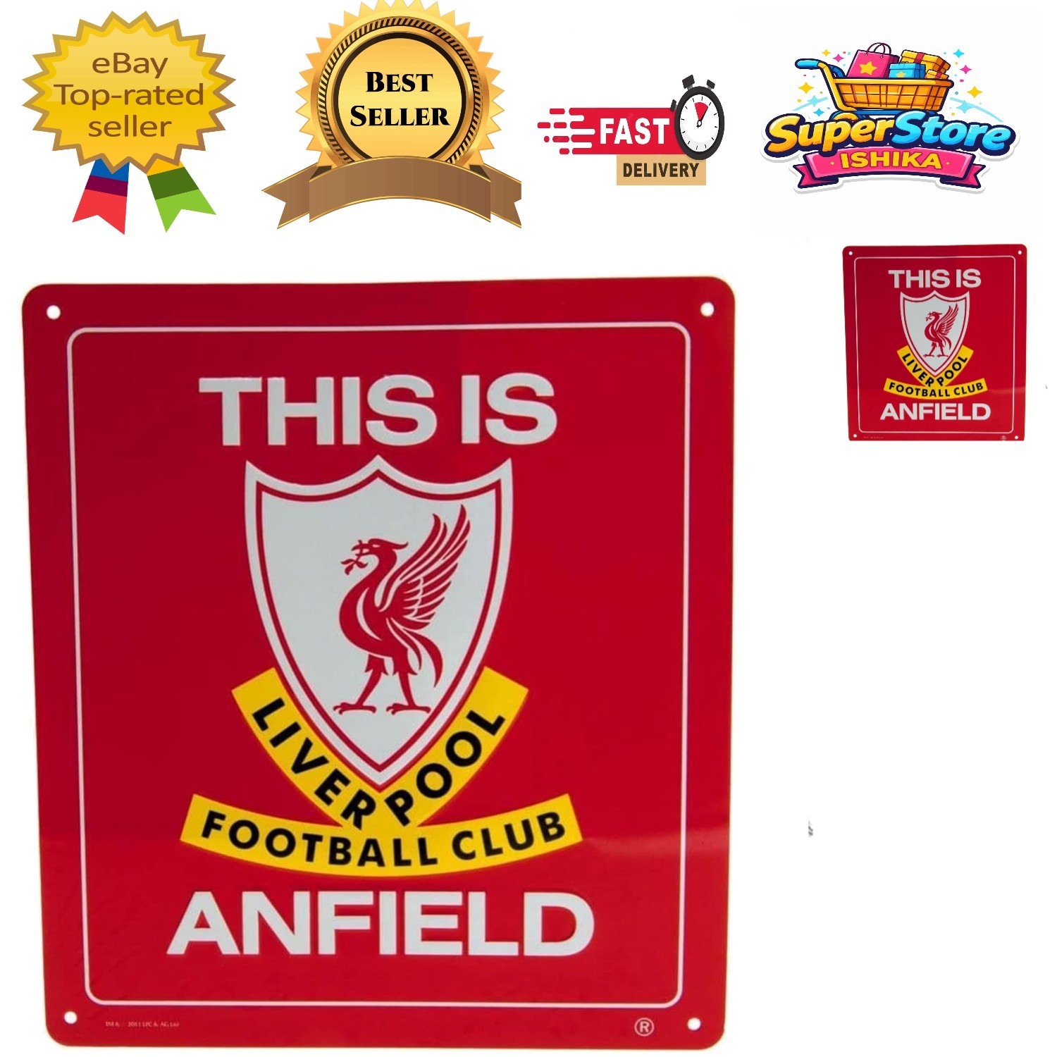 'This is Anfield' Metal Sign - Official Liverpool FC Merchandise, 25cm x 23cm