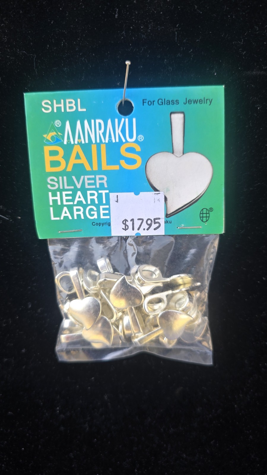 New Sealed 25 pc AANRAKU Bails Sterling Silver Plate Heart Glass Jewelry Large