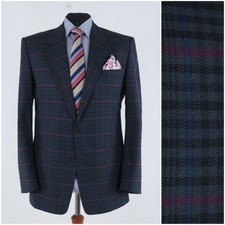 Mens Check Plaid Blazer 44R US Size KUNKEL Grey Wool Sport Coat Jacket