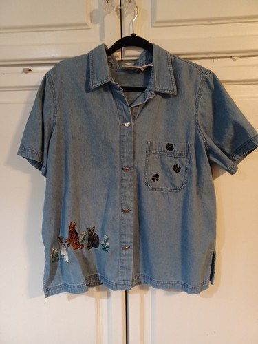 Camicia Blair XL ricamata gatti denim bottoni gatto donna - Foto 1 di 9