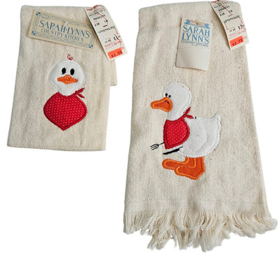 Vtg 80s Sarah Lynn's Country Kitchen Duck Terrycloth Kitchen Towel & Washcloth