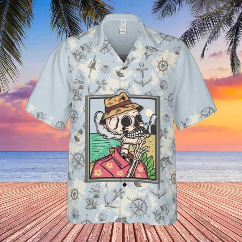 Viking Skeleton Hawaiin Shirt, Holiday Beach Hawaiian Shirt