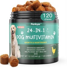 Penkyer 24-in-1 Dog Multivitamin 120 chews Growth  Maintenance Pumpkin Flavor