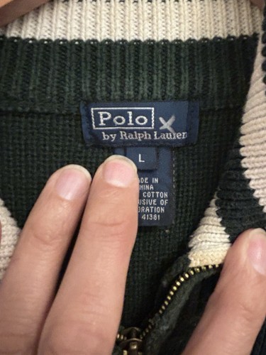 Vintage Polo Ralph Lauren Green Knit Zip Up Sweater Youth XL - Picture 5 of 12