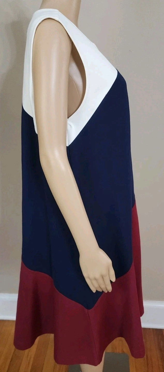 Tory Burch donna taglia XL bianco blu bordeaux senza maniche color block fit svasato