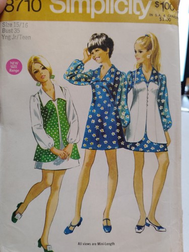 Mini Dress Vest 15 16 JR Teen Simplicity 8710 Sewing Pattern UC VTG Short A Line - Picture 3 of 8