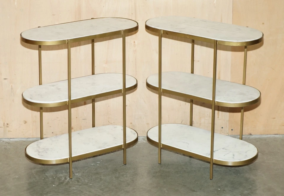 ПАРА ВИНТАЖНЫХ ИТАЛЬЯНСКИХ КАРРАРСКИХ МРАМОРНЫХ ТРЕХУРОВНЕВЫХ БОКОВЫХ СТОЛИКОВ РАЗМЕРА ETAGERES - Изображение 2 из 4