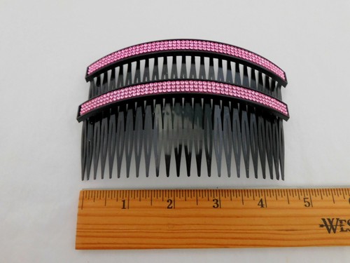 Hair Combs Colored Simulated Crystals Black Plastic Set Of Two - Picture 21 of 31