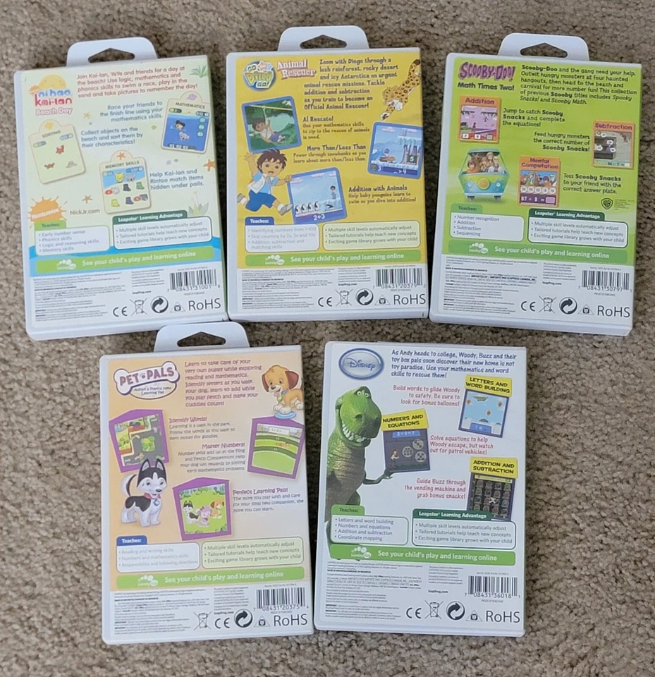 Lot Of 5 Leapfrog Leapster Learning Games Toy Story, Scooby Doo, Diego, Pet Pals - Image 2 of 3