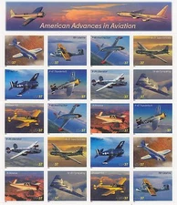 American Advances in Aviation Mint Sheet of 20 Stamps, Scott #3916-25, MNH