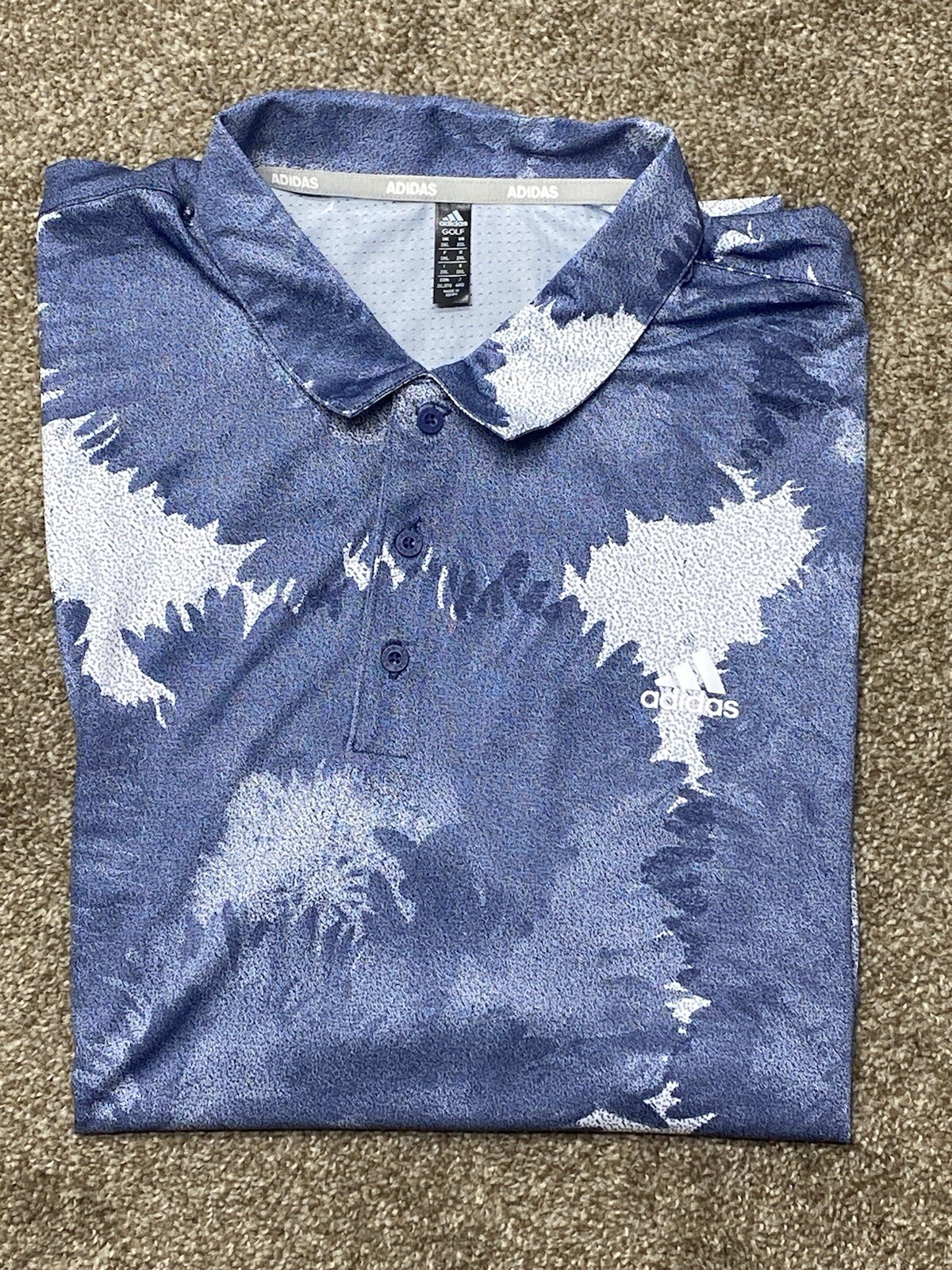 Adidas Mens Golf Performance Polo 2XL Blue White Flower Mesh Athleisure Office