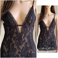 2004 Vintage Y2K VICTORIA'S SECRET Black Lace Babydoll Chemise Size Medium M