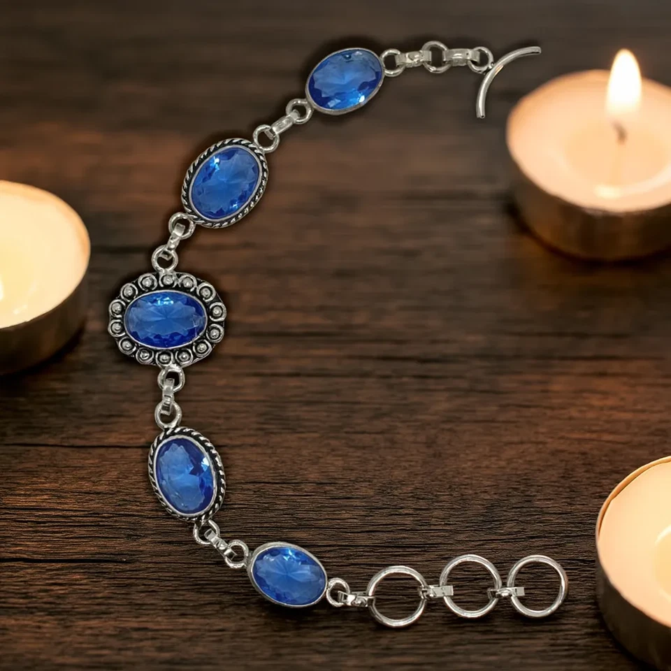 Pulsera de tanzanita azul hecha a mano de plata de ley | Joyería de piedras preciosas Foto 4 de 4