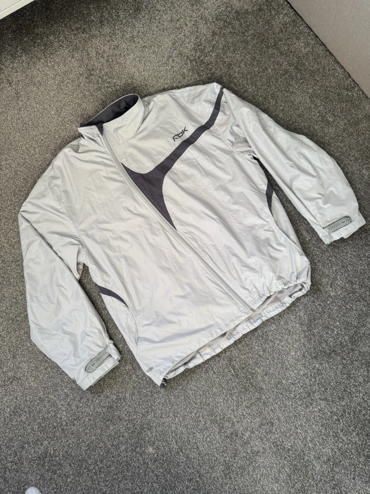 Vintage Reebok RBK Men’s Windbreaker Jacket Grey XL Full Zip Y2K Sportswear