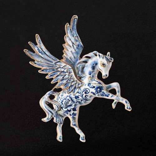 Pink/Blue Enamel Big Myth Pegasus Horse Brooch Pin