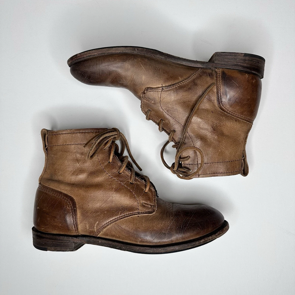 Vintage Shoe Company Caramel Leather Ankle Boots Caramel Brown Faux Leather Block Heel Boots - Ankle Boots  main image 4