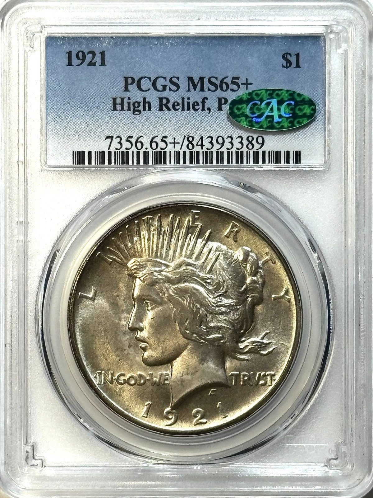 1921 High Relief Peace Dollar PCGS/CAC MS65+ - Beautiful Premium Gem - Near MS66