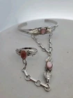 Vintage Sterling Silver Navajo Pink Mother of Pearl Slave Ring & Cuff Bracelet