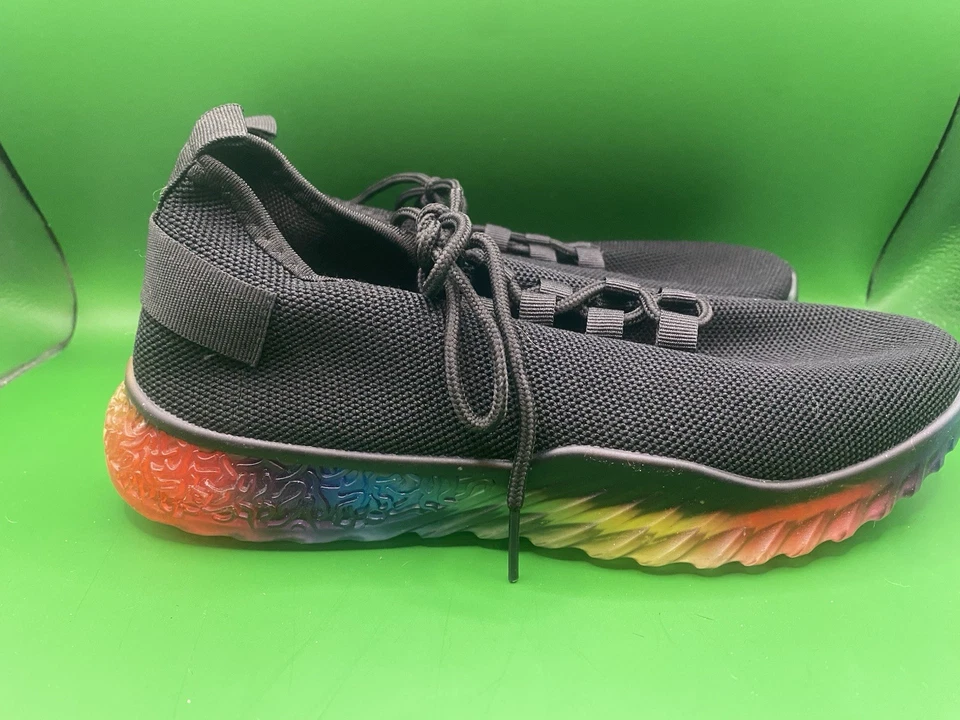 Wanted Rainbow Sneakers Womens Size 6.5 Black Knit Rainbow Soles Tennis Shoes - Image 2 of 4