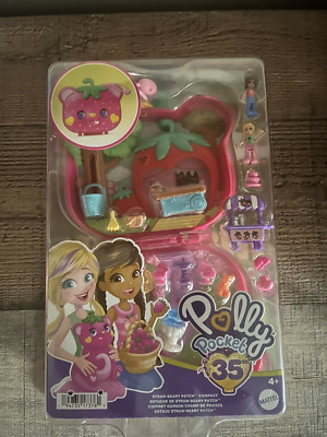 Polly Pocket 35th Straw beary Patch Compact Mini Dolls and Playset NIB