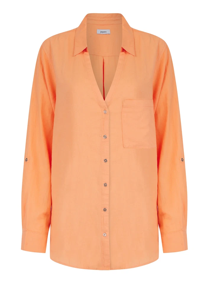 Papaya Ladies Linen V Neck Shirt Blouse Green Orange White 8 10 12 14 16 18 20 - Image 2 of 4