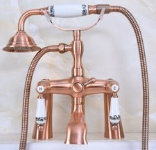 Antique Red Copper Clawfoot Bathtub Faucet Mixer Set With Handheld Shower Zna176